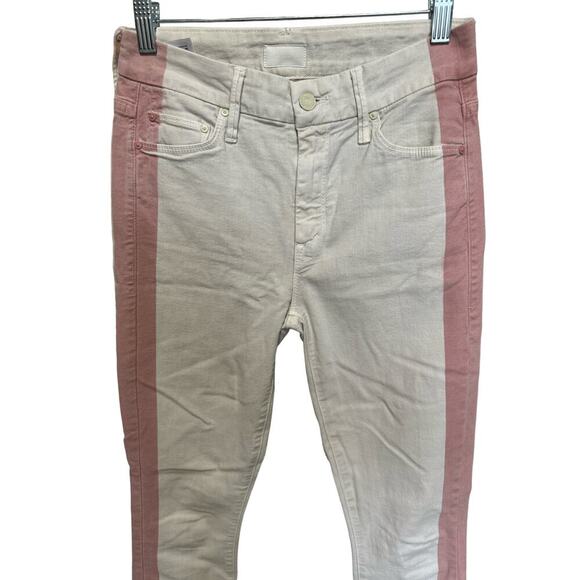 Mother Looker Ankle Fray So Far Gone Jeans Mid Rise White Pink Stripe Size 24 - Picture 5 of 15
